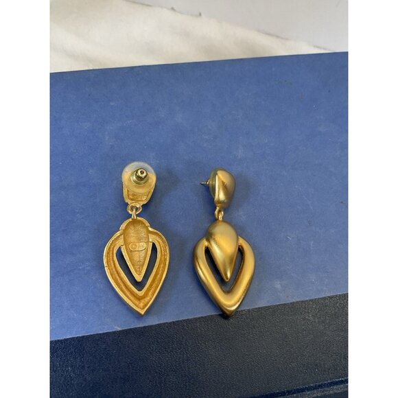 Vintage Anne Klein Earrings Door Knocker Signed Pierced Gold Tone 90's Runway AK - Picture 2 of 5